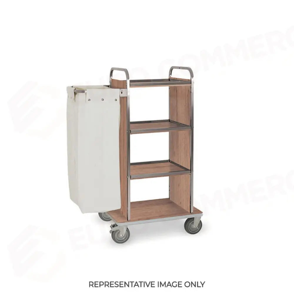 CARRELLO PORTABIANCHERIA 4 PIANI CM 50X45 PANNELLI LATERALI ROVERE TABACCO 2 RUOTE FRENATE - 4451 - METALCARRELLI