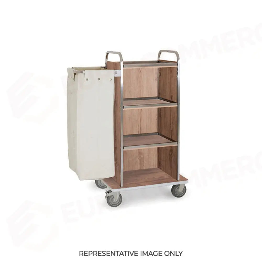 CARRELLO PORTABIANCHERIA 4 PIANI CM 50X45 PANNELLI SU TRE LATI ROVERE TABACCO 2 RUOTE FRENATE - 4452 - METALCARRELLI
