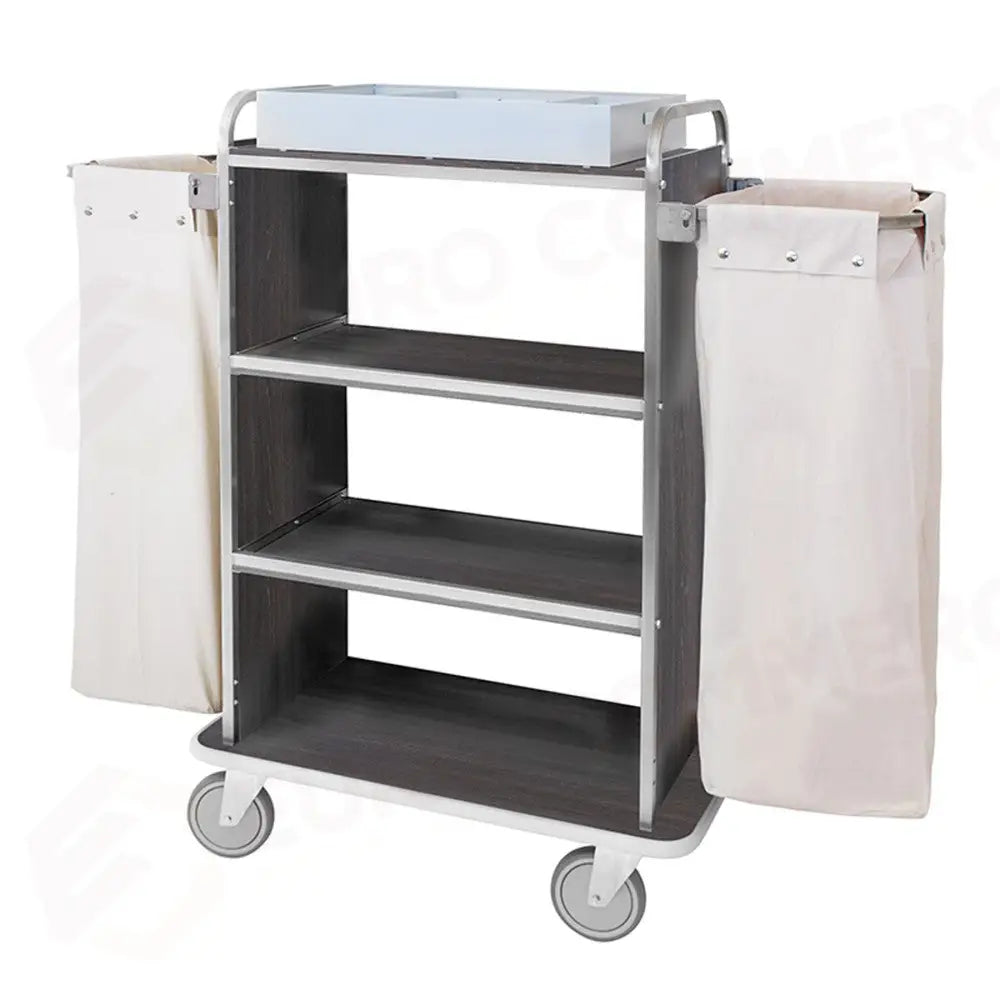 CARRELLO PORTABIANCHERIA 4 PIANI CM 70X45 PANNELLI LATERALI ROVERE TABACCO RUOTE ELASTICHE,2 FRENATE - 4471T