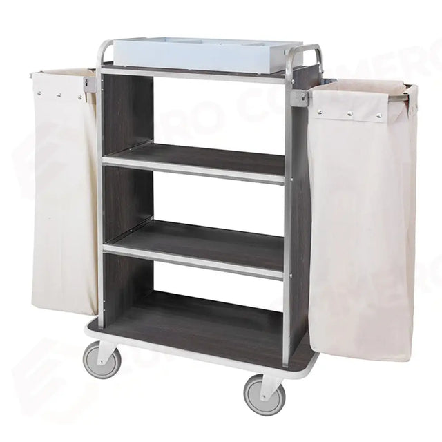 CHARIOT PORTE-LINGE, 4 ÉTAGES CM 70X45, PANNEAUX LATÉRAUX, CHÊNE TABAC, ROUES ÉLASTIQUES, 2 FREINS - 4471T - METALCARRELLI