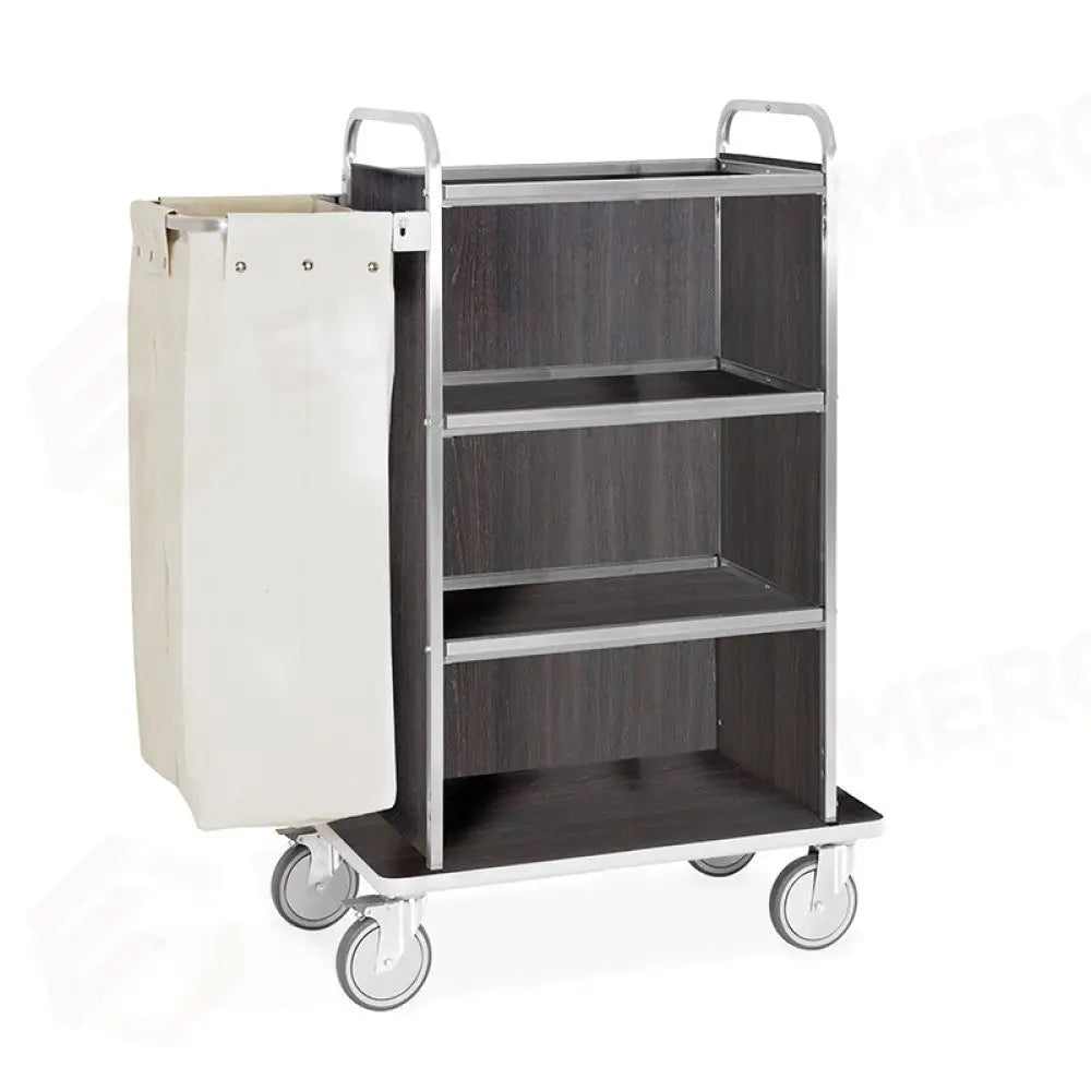 CARRELLO PORTABIANCHERIA 4 PIANI CM 70X45 PANNELLI SU TRE LATI ROVERE TABACCO RUOTE ELASTICHE 2 FRENATE - 4472T