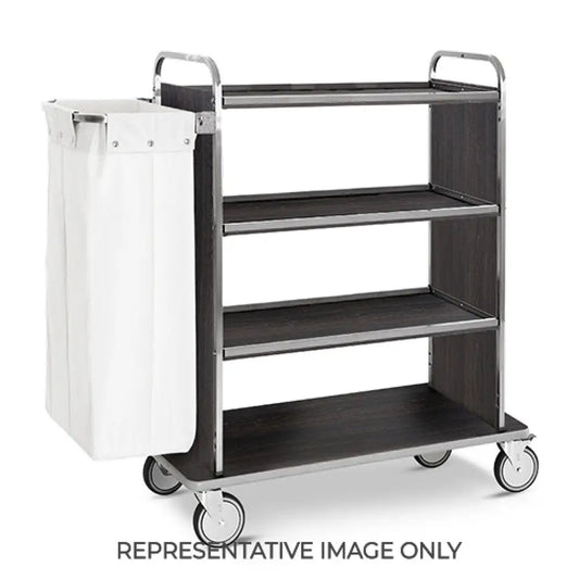 CARRELLO PORTABIANCHERIA 4 PIANI CM 90X45 PANNELLI LATERALI ROVERE TABACCO 2 RUOTE FRENATE - 4491-F - METALCARRELLI