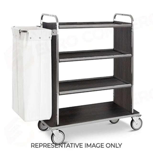 CARRELLO PORTABIANCHERIA, 4 PIANI CM 90X45, PANNELLI LATERALI, ROVERE TABACCO, 2 RUOTE FRENATE - 4491-F - METALCARRELLI