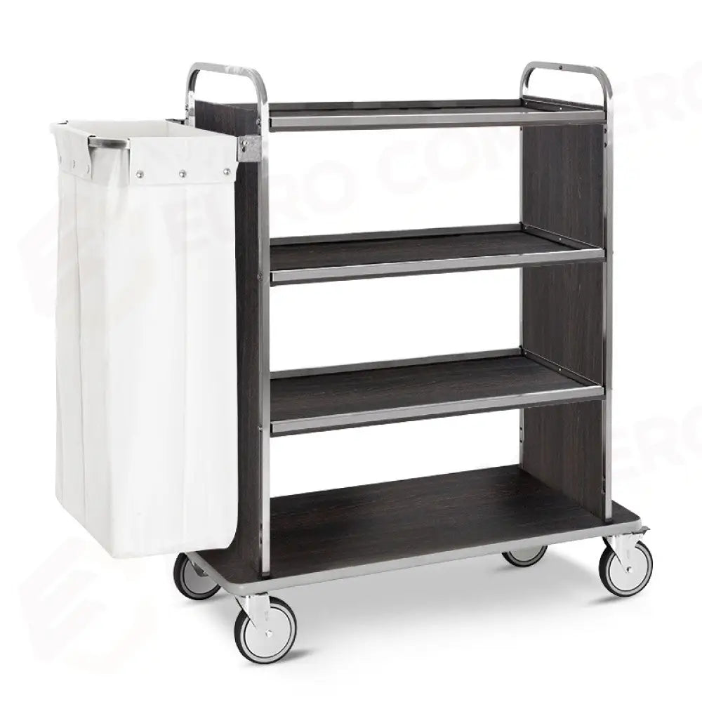 CARRELLO PORTABIANCHERIA 4 PIANI CM 90X45 PANNELLI LATERALI ROVERE TABACCO RUOTE ELASTICHE,2 FRENATE - 4491T