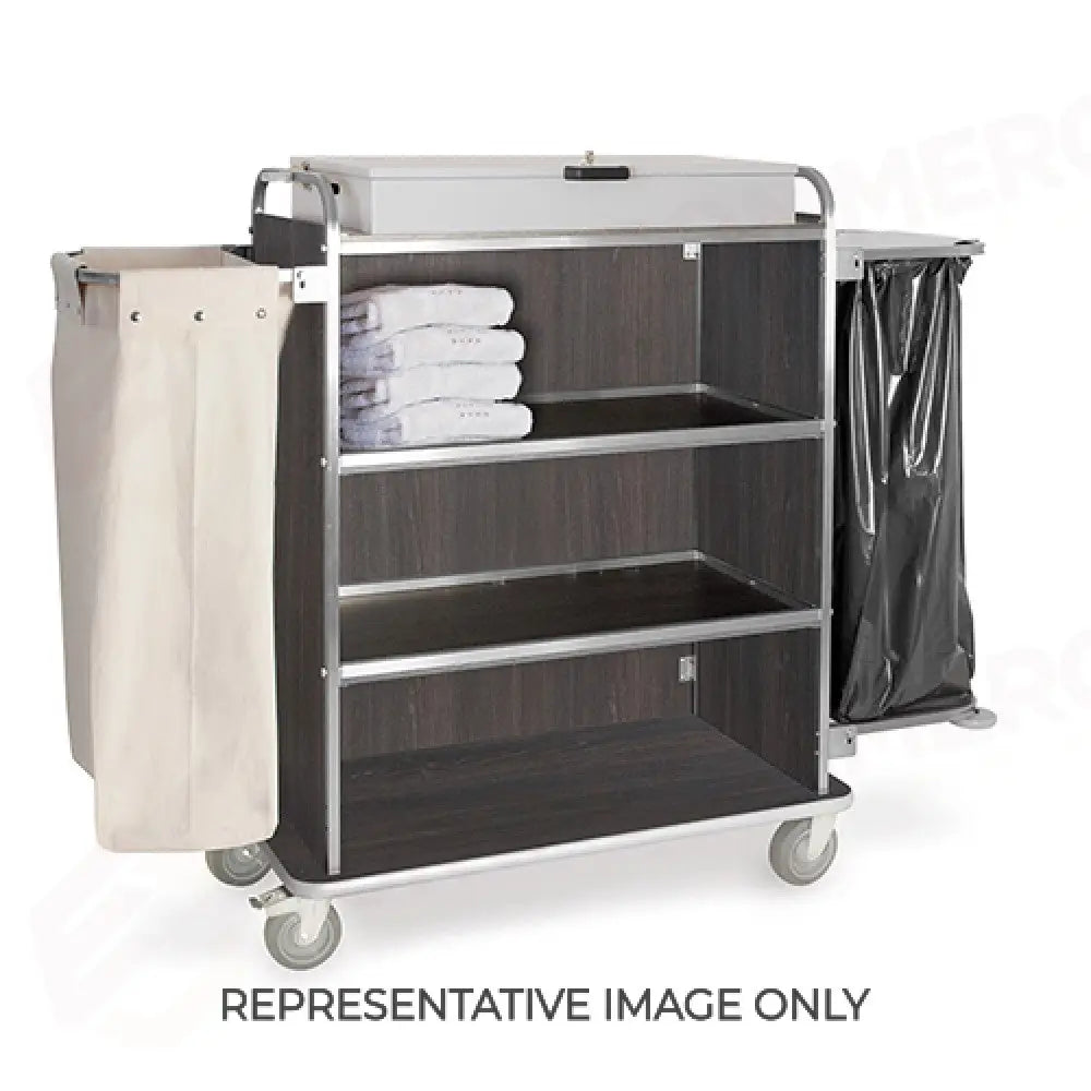CARRELLO PORTABIANCHERIA 4 PIANI CM 90X45 PANNELLI SU TRE LATI ROVERE TABACCO 2 RUOTE FRENATE - 4492 - METALCARRELLI