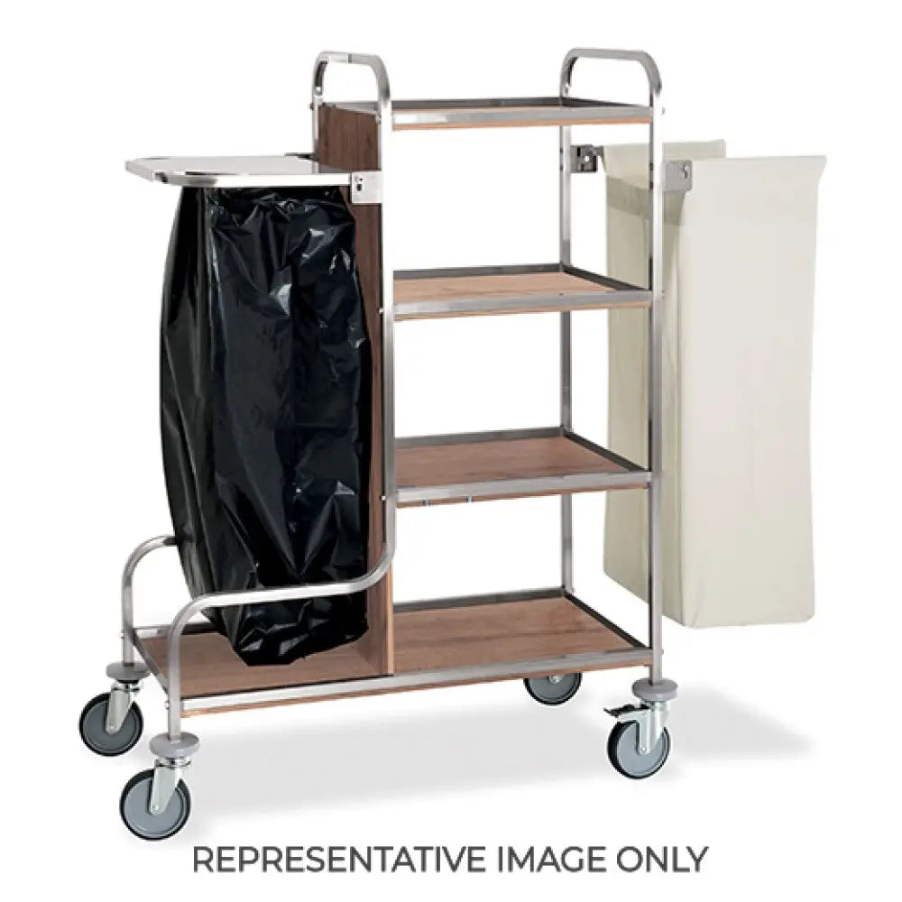 CARRELLO PORTABIANCHERIA 4 PIANI SACCO BIANCHERIA ROVERE TABACCO RUOTE ELASTICHE 2 FRENATE - 4415 - METALCARRELLI