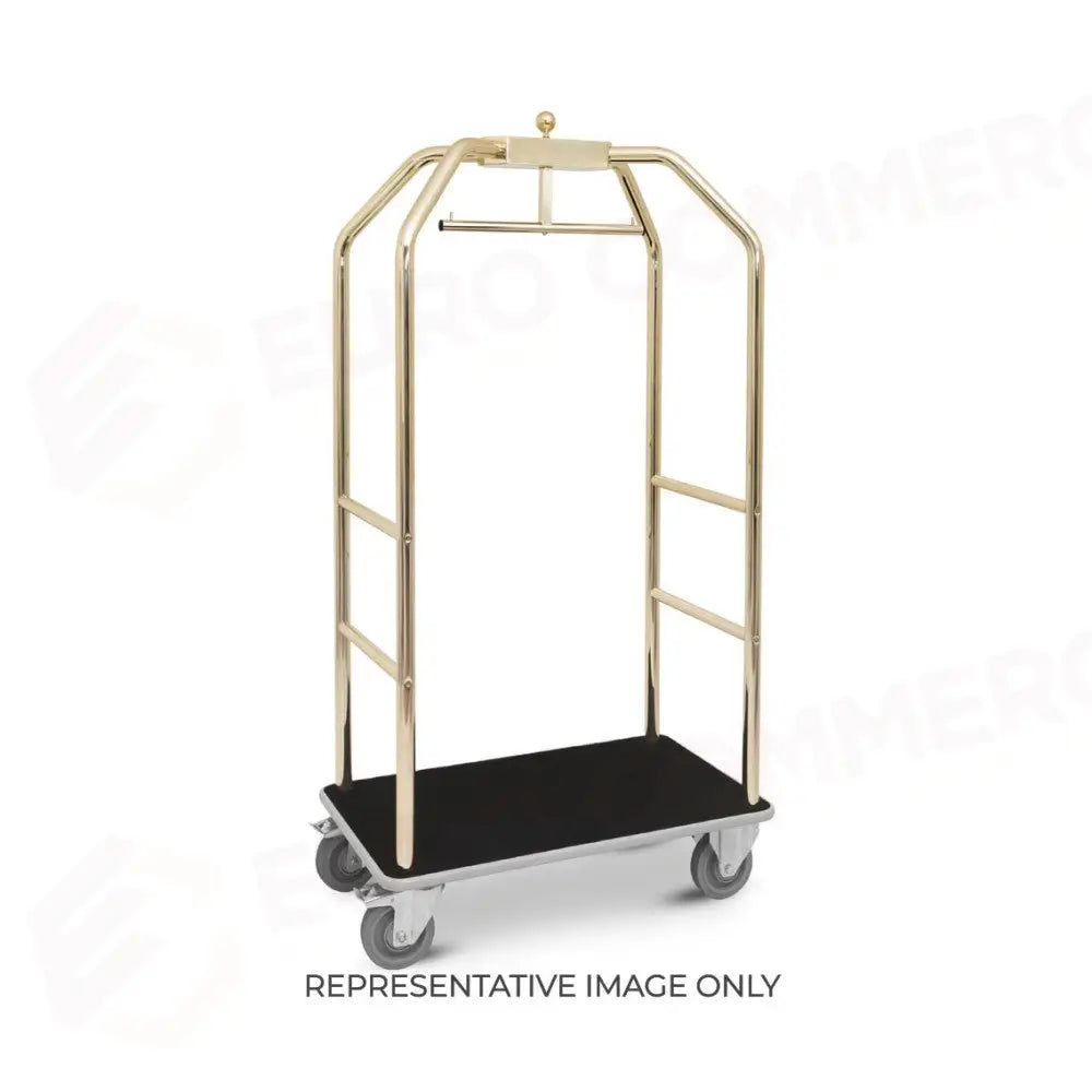 CARRELLO PORTABITI/PORTABAGAGLI OTTONATO MOQUETTE NERA CM 99X59X189H RUOTE ELASTICHE 2 FRENATE - 1920N-E