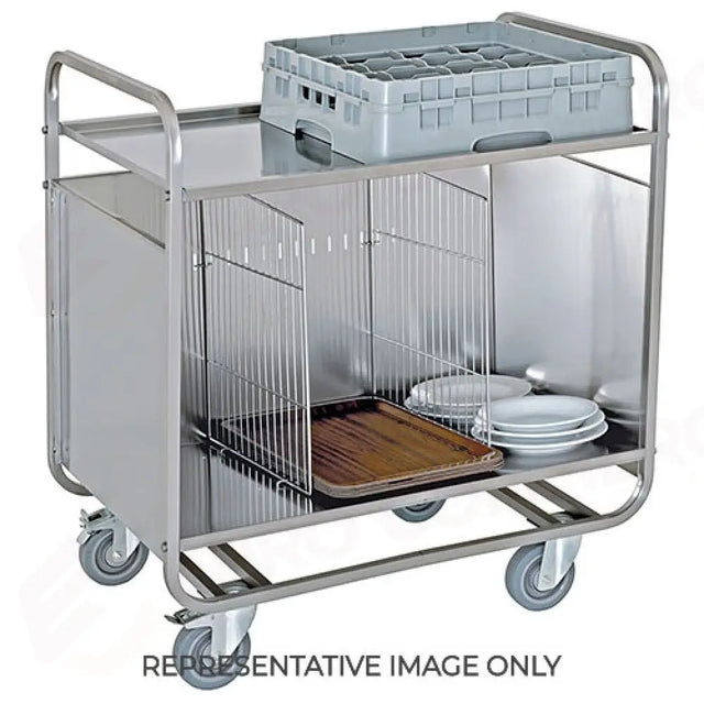 CARRELLO PORTAPIATTI/VASSOI IMPILATI, PORTATA 200 PIATTI, PIANO DI SERVIZIO, RUOTE ELASTICHE, 2 RUOTE FRENATE - 1270PR-E - METALCARRELLI