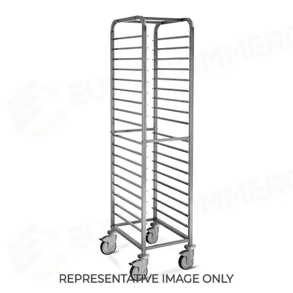 CARRELLO PORTATEGLIE 18XGN 1/1 GUIDE A ’C’ CON FERMO SALDATO 2 RUOTE FRENATE - 2062S-F - METALCARRELLI - CARRELLI