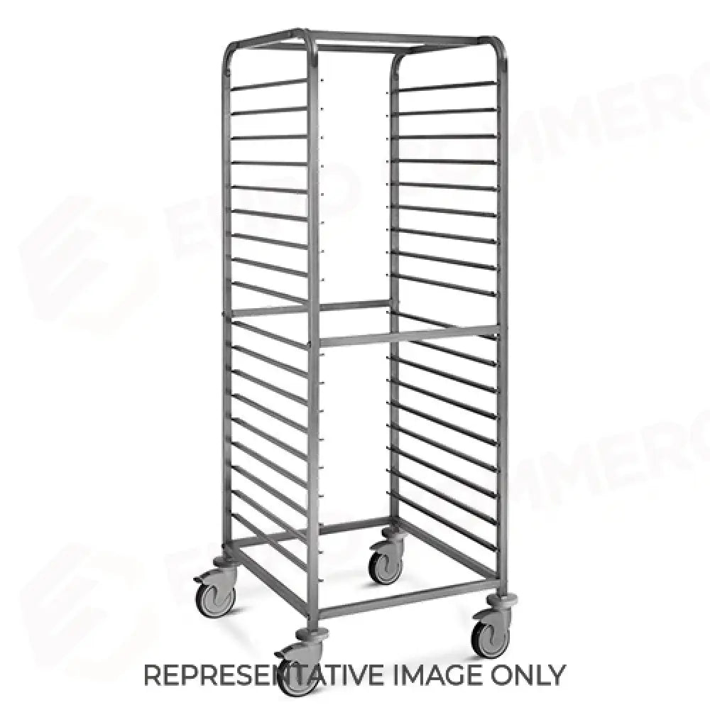 CARRELLO PORTATEGLIE 18XGN 2/1 GUIDE A ’C’ CON FERMO SALDATO 2 RUOTE FRENATE - 2060S-F - METALCARRELLI - CARRELLI