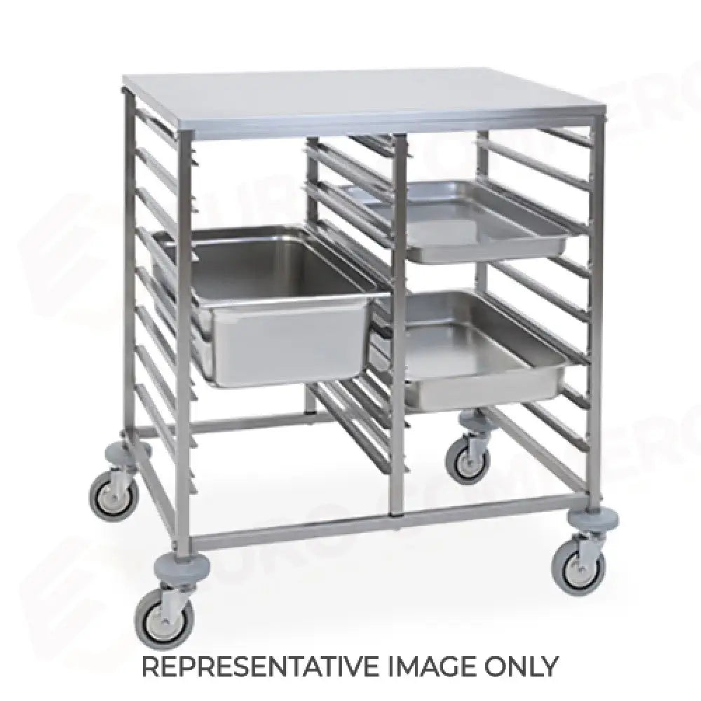 CARRELLO PORTATEGLIE 8 + 8XGN 1/1 GUIDE A ’C’ PIANO SUPERIORE INOX 2 RUOTE FRENATE - 2073D-F - METALCARRELLI - CARRELLI