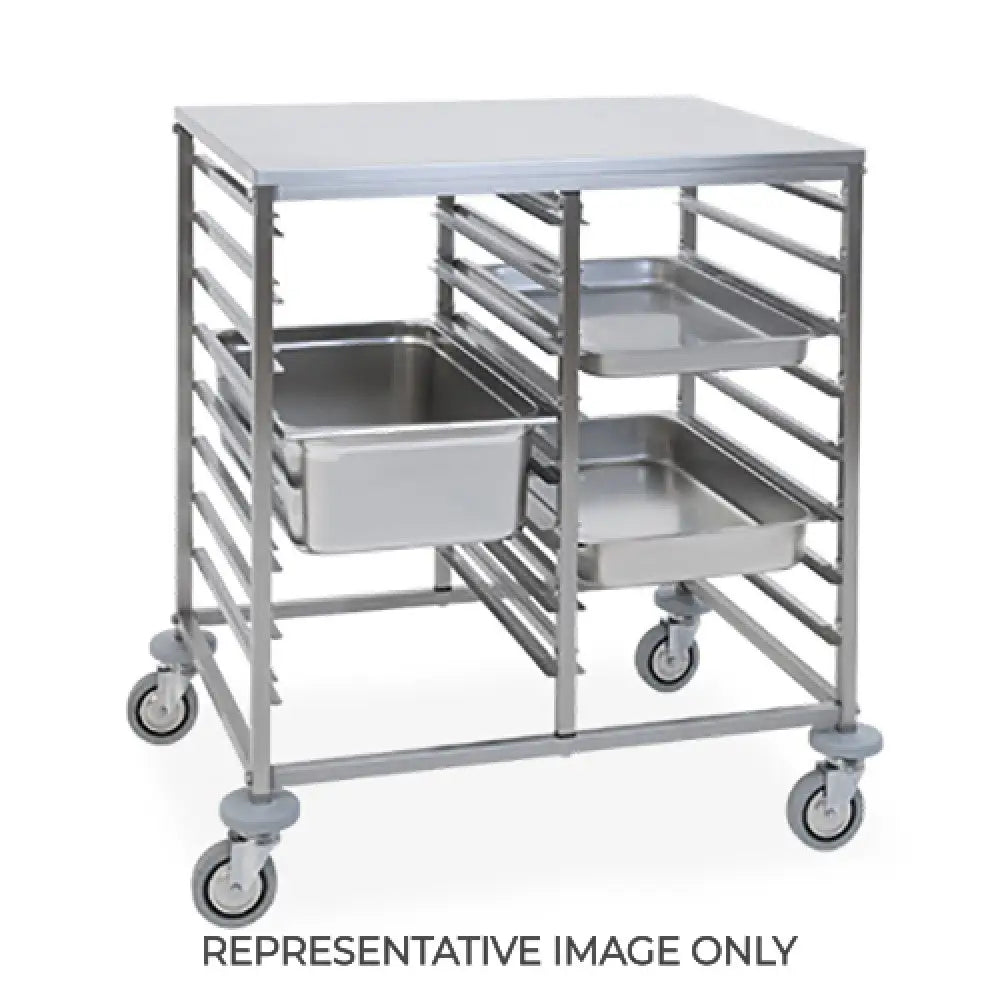 CARRELLO PORTATEGLIE 8 + 8XGN 1/1 GUIDE A ’C’ PIANO SUPERIORE INOX 2 RUOTE FRENATE - 2073D-F - METALCARRELLI - CARRELLI