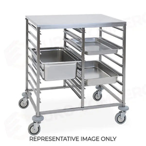 CARRELLO PORTATEGLIE 8 + 8XGN 1/1 GUIDE A ’C’ PIANO SUPERIORE INOX 2 RUOTE FRENATE - 2073D-F - METALCARRELLI - CARRELLI
