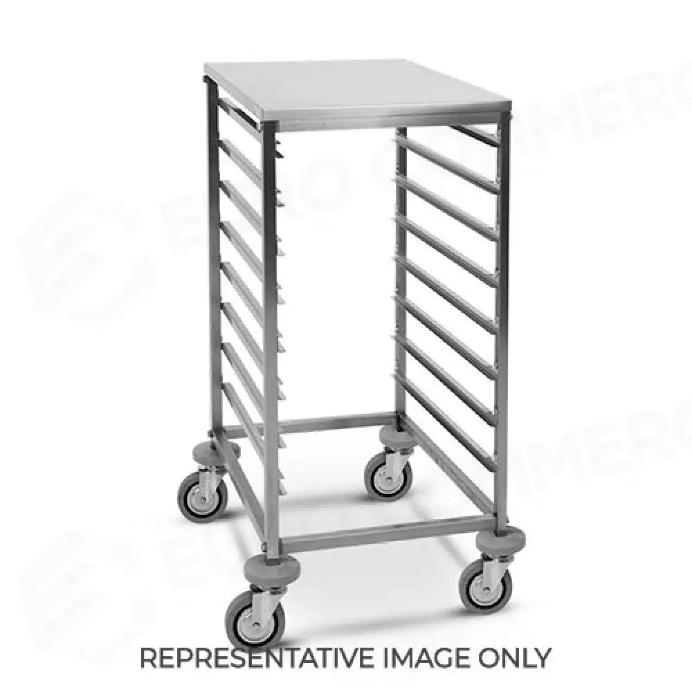 CARRELLO PORTATEGLIE 8XGN 1/1 GUIDE A ’C’ PIANO SUPERIORE INOX 2 RUOTE FRENATE - 2073-F - METALCARRELLI - CARRELLI