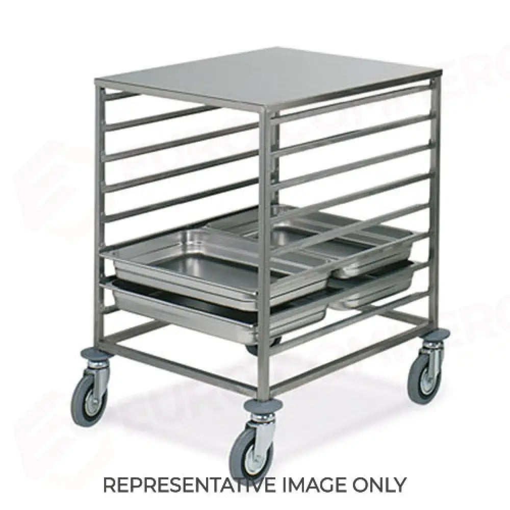 CARRELLO PORTATEGLIE 8XGN 2/1 GUIDE A ’C’ PIANO SUPERIORE INOX 2 RUOTE FRENATE - 2074-F - METALCARRELLI - CARRELLI