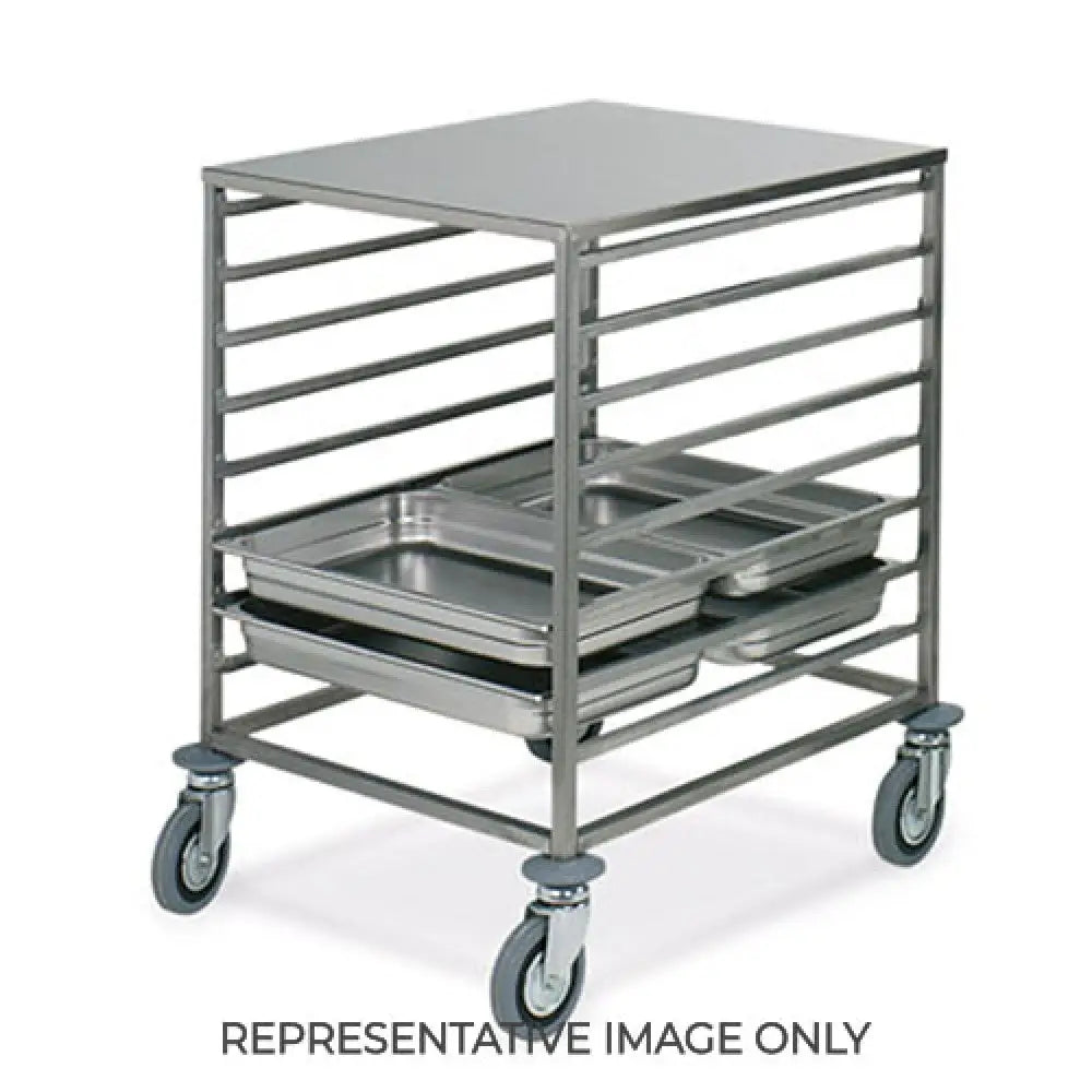 CARRELLO PORTATEGLIE 8XGN 2/1 GUIDE A ’C’ PIANO SUPERIORE INOX 2 RUOTE FRENATE - 2074-F - METALCARRELLI - CARRELLI