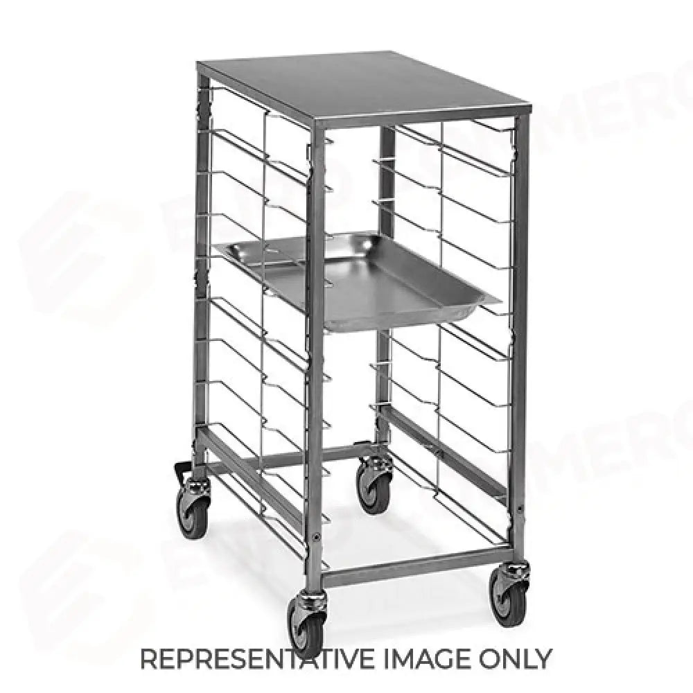 CARRELLO PORTATEGLIE 9XGN 1/1 GUIDE IN FILO PIANO SUPERIORE INOX 2 RUOTE FRENATE - 2080-F - METALCARRELLI - CARRELLI