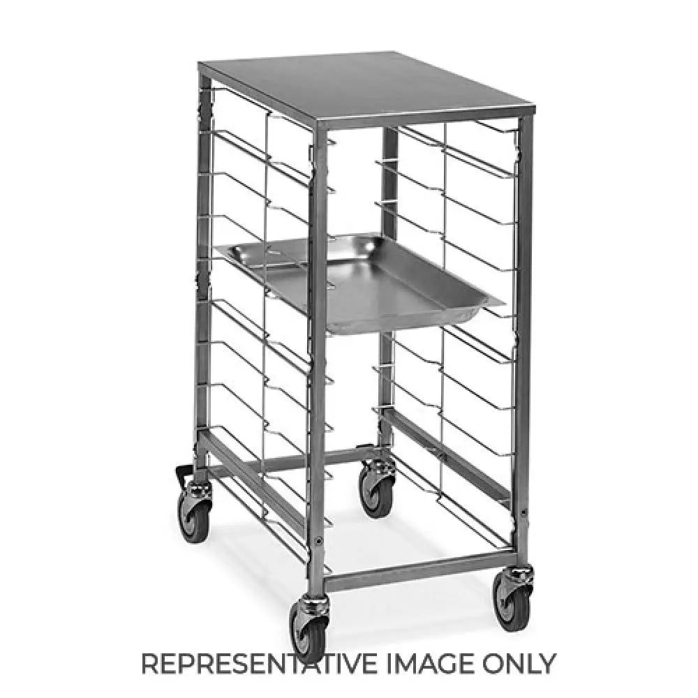 CARRELLO PORTATEGLIE 9XGN 1/1 GUIDE IN FILO PIANO SUPERIORE INOX 2 RUOTE FRENATE - 2080-F - METALCARRELLI - CARRELLI