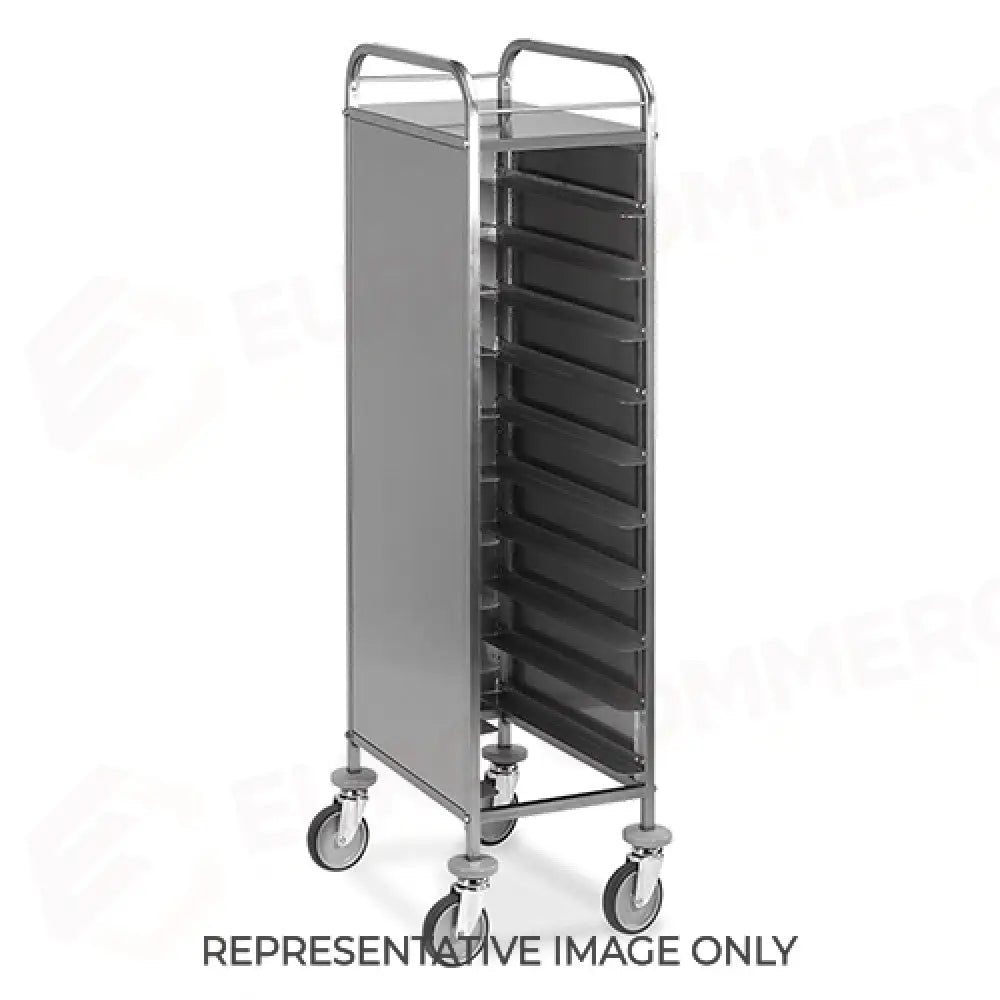 CARRELLO PORTAVASSOI PANNELLATO INOX PORTATA 12 VASSOI GN RUOTE ELASTICHE FRENATE - 1474GN-E - METALCARRELLI - CARRELLI