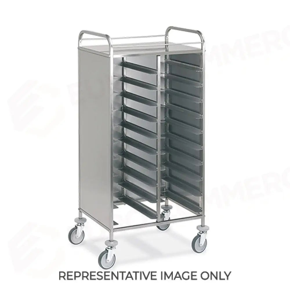 CARRELLO PORTAVASSOI PANNELLATO INOX PORTATA 24 VASSOI GN 2 RUOTE FRENATE - 1478GN-F - METALCARRELLI - CARRELLI