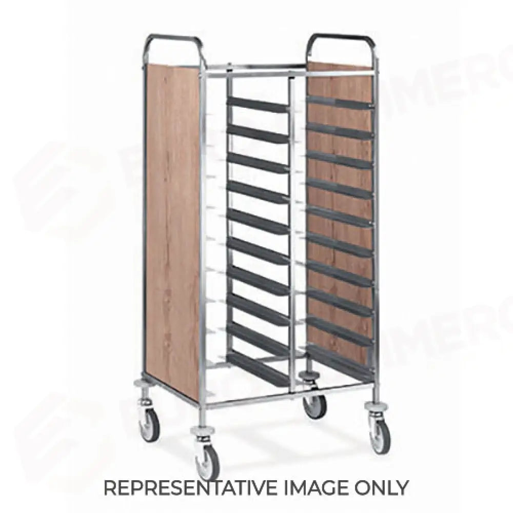 CARRELLO PORTAVASSOI PANNELLATO NOBILITATO PORTATA 20 VASSOI EN ROVERE 2 RUOTE FRENATE - 1475EN-PN-F - METALCARRELLI