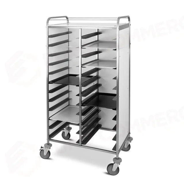 CHARIOT PORTE-PLATEAUX, PANNEAUX ET PLATEAU EN TÔLE ÉLECTROZINGUÉE PEINTE BLANC, CAPACITÉ 24 PLATEAUX GN - 1478SGN - METALCARRELLI