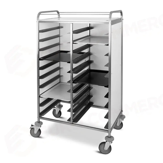 CARRELLO PORTAVASSOI, PANNELLI E TOP IN LAMIERA ELETTROZINCATA VERNICIATA BIANCA, PORTATA 20 VASSOI GN - 1476SGNB - METALCARRELLI