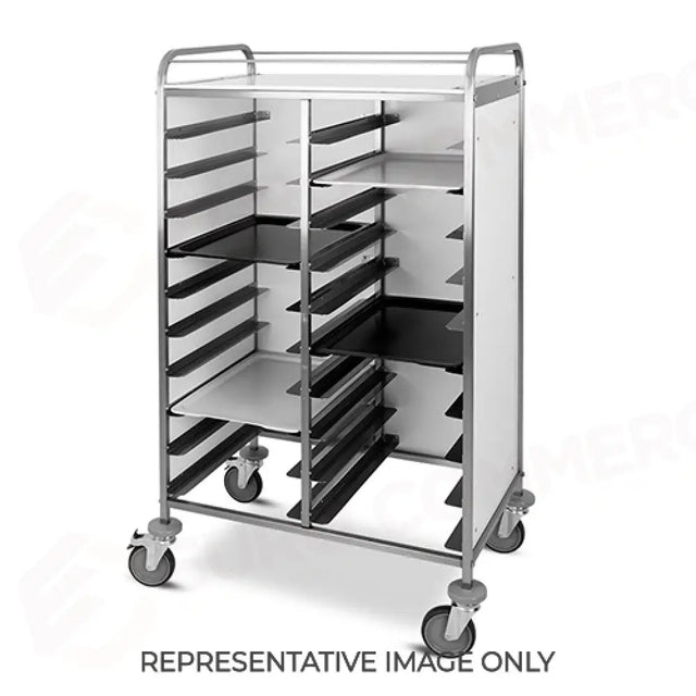 CARRELLO PORTAVASSOI, PANNELLI E TOP IN LAMIERA ELETTROZINCATA VERNICIATA BIANCA, PORTATA 20 VASSOI GN, RUOTE ELASTICHE, 2 FRENATE - 1476SGNB-E - METALCARRELLI