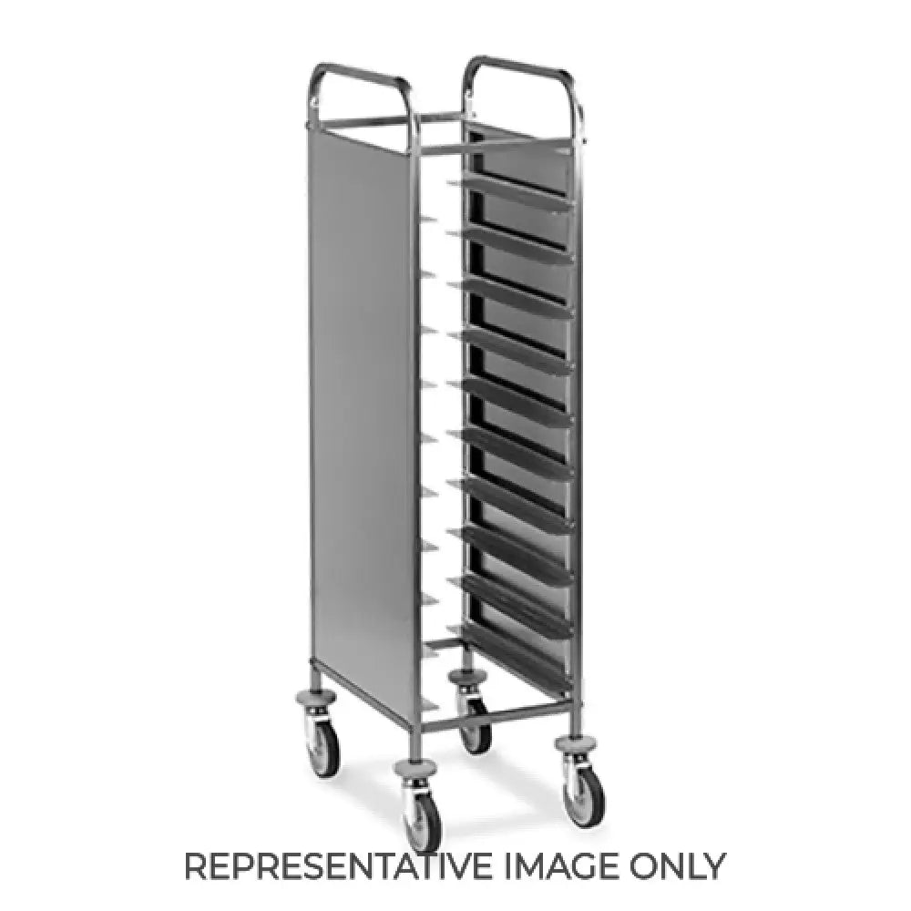 CARRELLO PORTAVASSOI PANNELLI LATERALI INOX PORTATA 10 VASSOI GN 2 RUOTE FRENATE - 1470GN-PI-F - METALCARRELLI