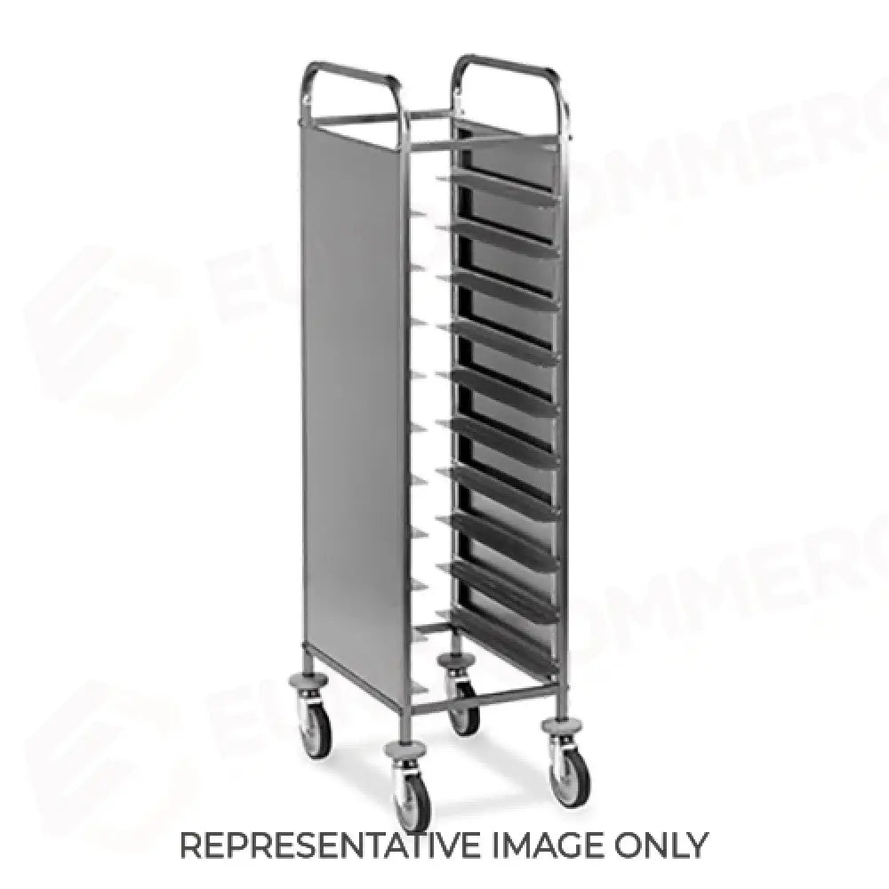 CARRELLO PORTAVASSOI PANNELLI LATERALI INOX PORTATA 10 VASSOI GN RUOTE ELASTICHE FRENATE - 1470GN-PI-E - METALCARRELLI