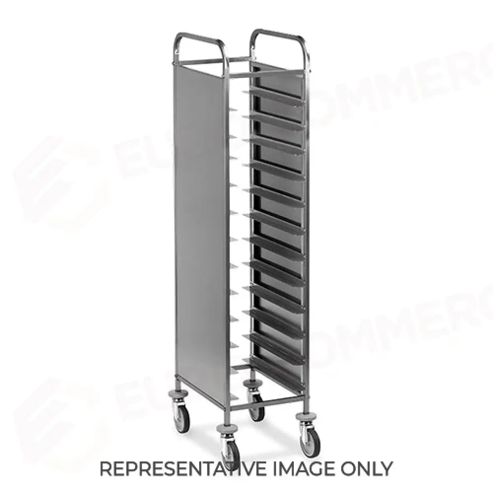 CARRELLO PORTAVASSOI PANNELLI LATERALI INOX PORTATA 12 VASSOI EN 2 RUOTE FRENATE - 1472EN-PI-F - METALCARRELLI