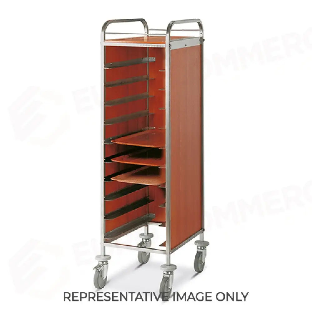 CARRELLO PORTAVASSOI PANNELLI LATERALI NOBILITATO PORTATA 10 VASSOI EN ROVERE TABACCO - 1471SENT - METALCARRELLI