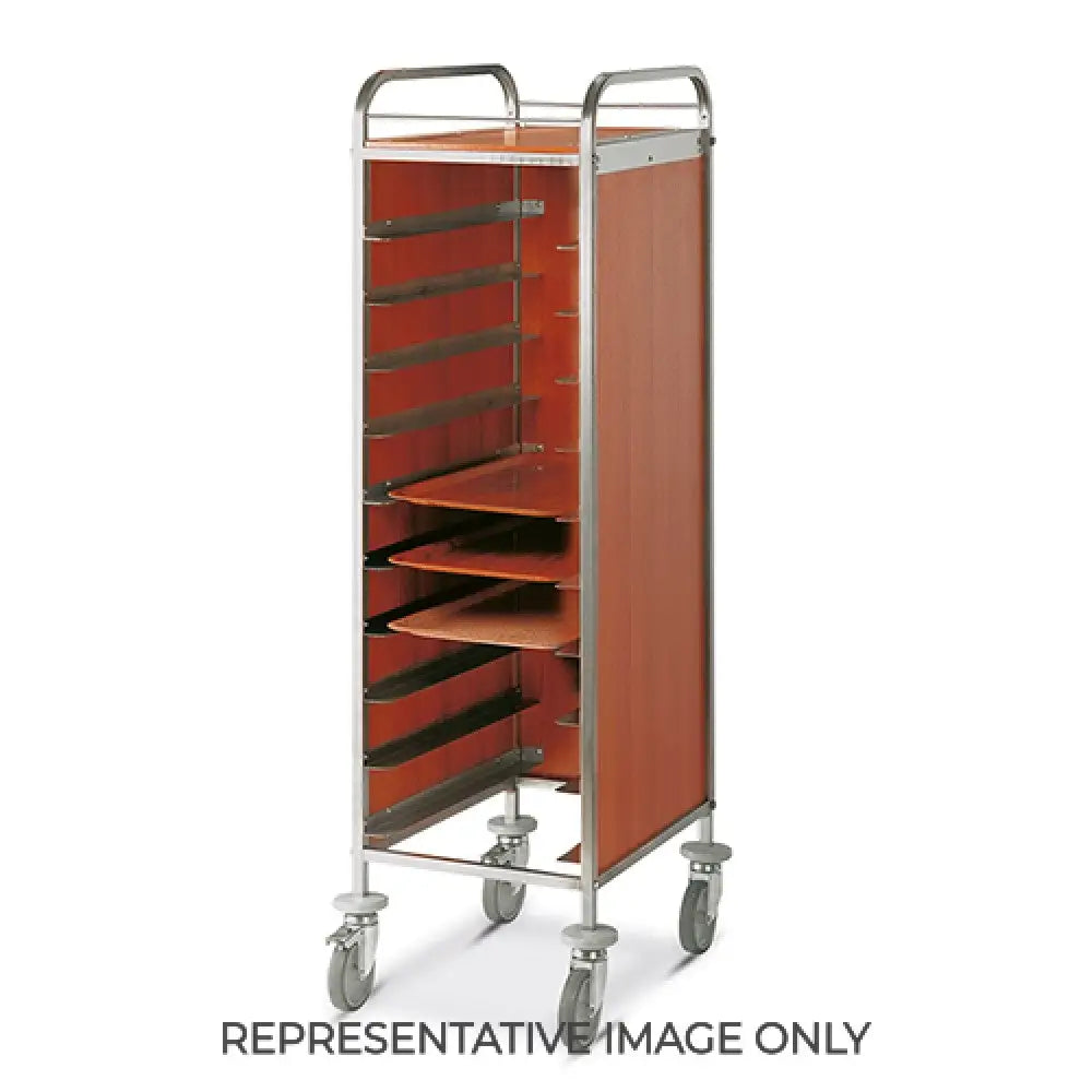 CARRELLO PORTAVASSOI PANNELLI LATERALI NOBILITATO PORTATA 12 VASSOI EN ROVERE TABACCO 2 RUOTE FRENATE - 1474SENT-F