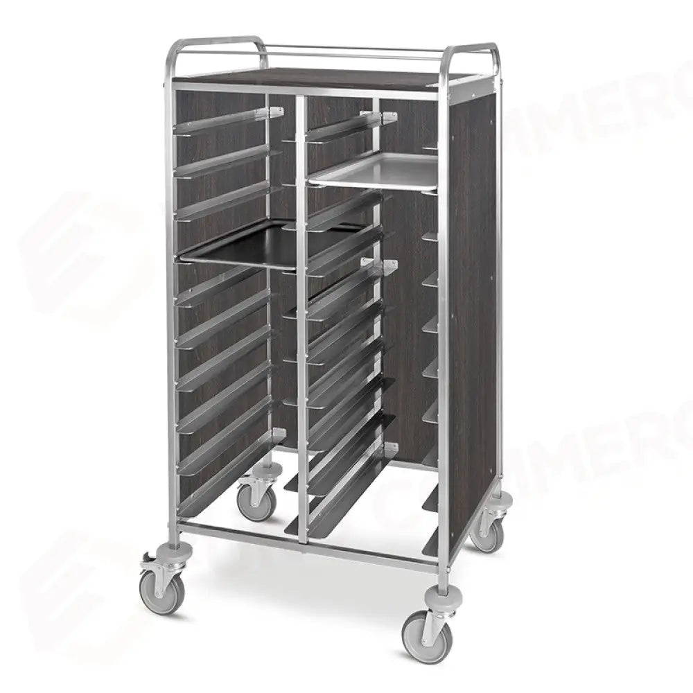 CARRELLO PORTAVASSOI PANNELLI LATERALI NOBILITATO PORTATA 20 VASSOI GN ROVERE TABACCO - 1476SGNT - METALCARRELLI
