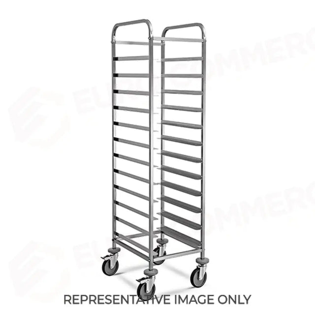 CARRELLO PORTAVASSOI, PORTATA 10 VASSOI GN, RUOTE ELASTICHE, 2 FRENATE - 1470GN-E - METALCARRELLI