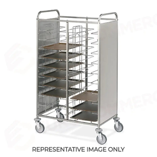 CARRELLO PORTAVASSOI UNIVERSALE, PANNELLATO IN LAMEIRA ELETTROZINCATA VERNICIATA BIANCA, PORTATA 24 VASSOI, RUOTE ELASTICHE, 2 CON FRENO - 1477U-PN - METALCARRELLI