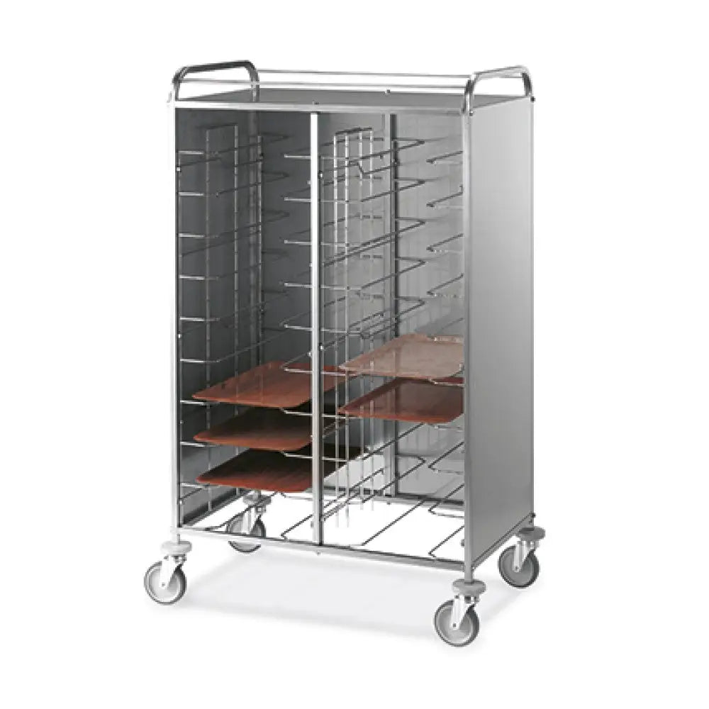 CARRELLO PORTAVASSOI UNIVERSALE PANNELLATO INOX 20 VASSOI - 1476U - METALCARRELLI - CARRELLI