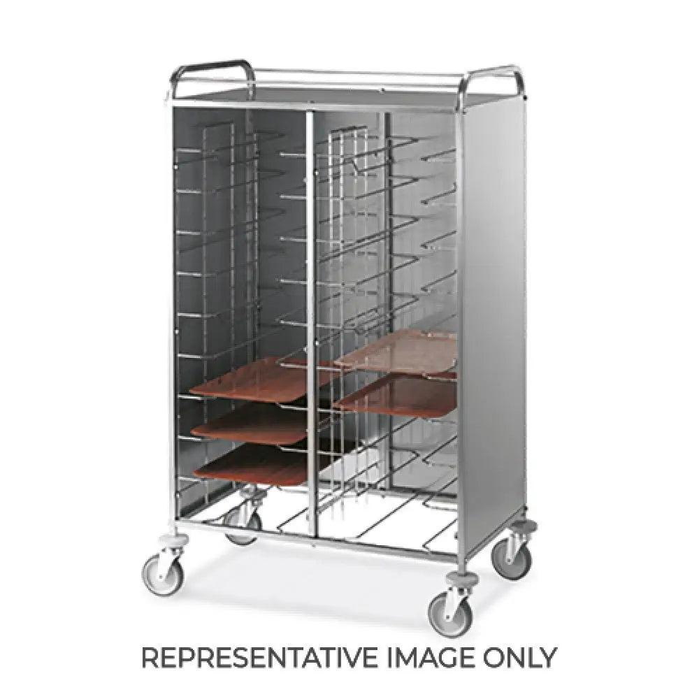 CARRELLO PORTAVASSOI UNIVERSALE PANNELLATO INOX 24 VASSOI 2 RUOTE FRENATE - 1478U-F - METALCARRELLI - CARRELLI