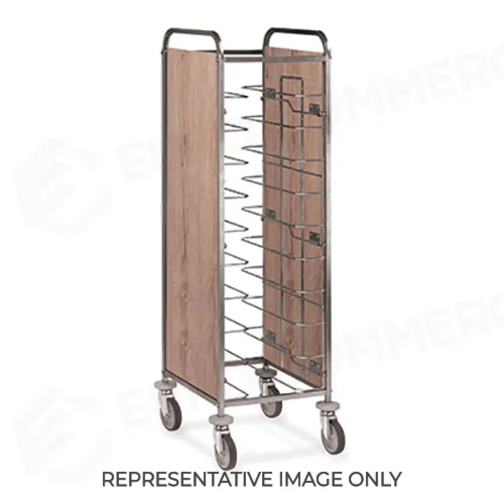 CARRELLO PORTAVASSOI UNIVERSALE PANNELLATO NOBILITATO 12 VASSOI ROVERE RUOTE ELASTICHE FRENATE - 1472U-PN-E