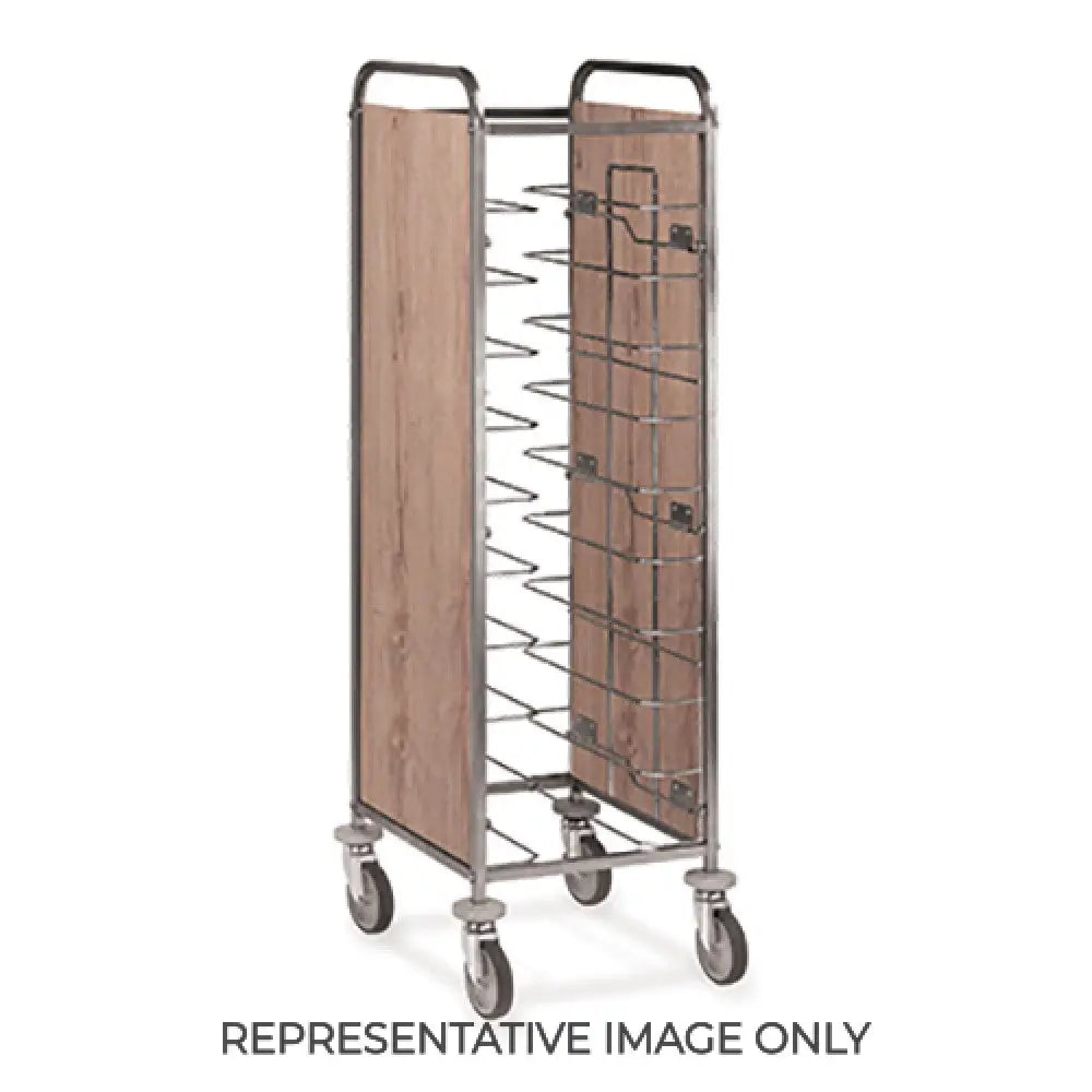 CARRELLO PORTAVASSOI UNIVERSALE PANNELLATO NOBILITATO 12 VASSOI ROVERE RUOTE ELASTICHE FRENATE - 1472U-PN-E