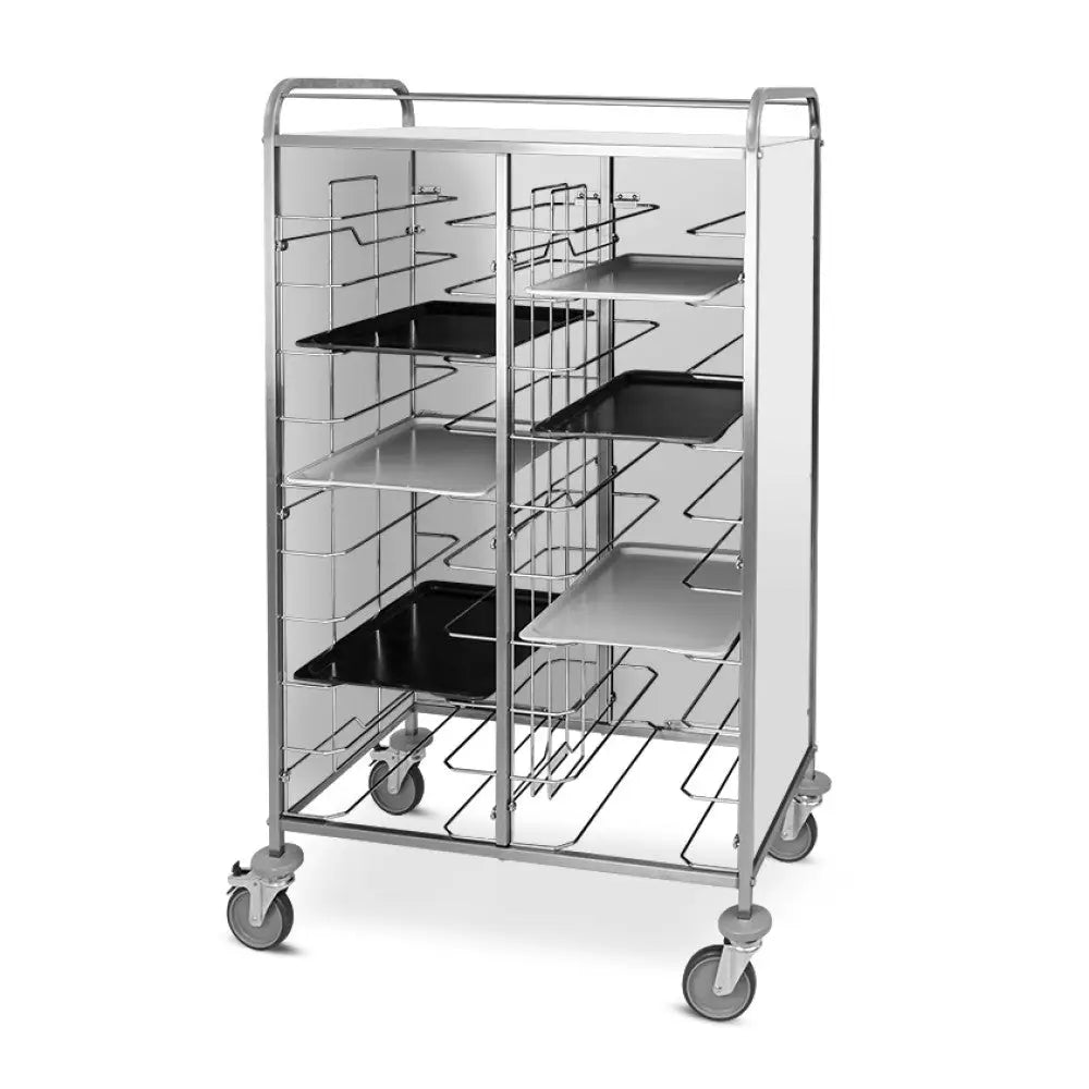 CARRELLO PORTAVASSOI UNIVERSALE PANNELLI IN LAMIERA ELETTROZINCATA VERNICIATA BIANCA PORTATA 20 VASSOI - 1476SU