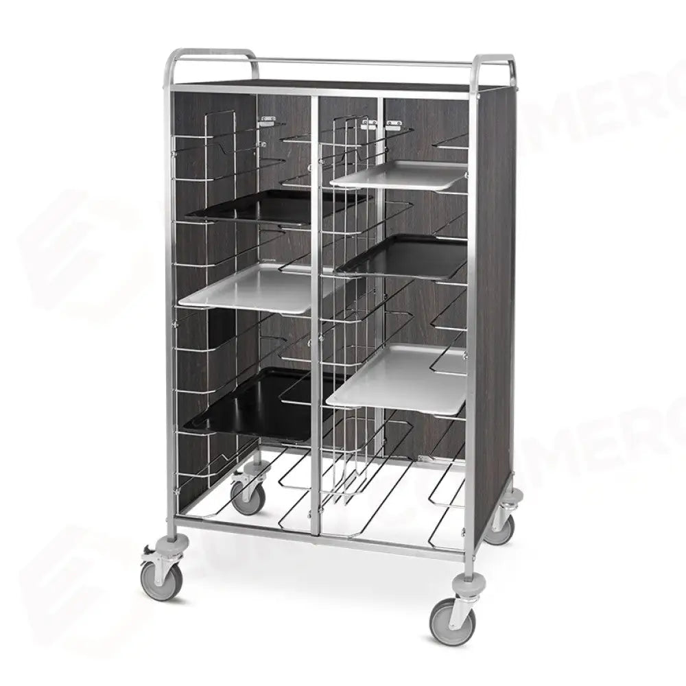 CARRELLO PORTAVASSOI UNIVERSALE PANNELLI LATERALI NOBILITATO 20 VASSOI ROVERE TABACCO - 1476SUT - METALCARRELLI