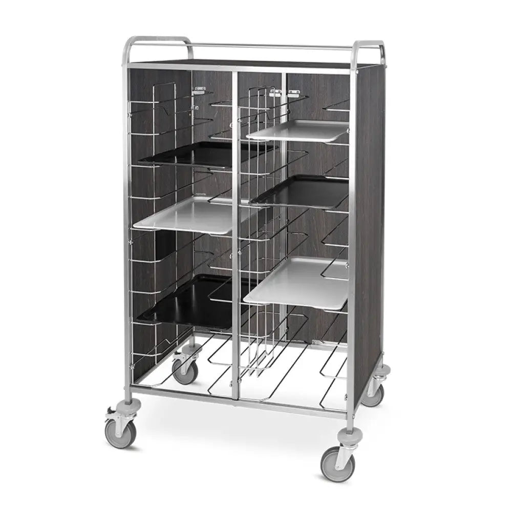 CARRELLO PORTAVASSOI UNIVERSALE PANNELLI LATERALI NOBILITATO 20 VASSOI ROVERE TABACCO - 1476SUT - METALCARRELLI