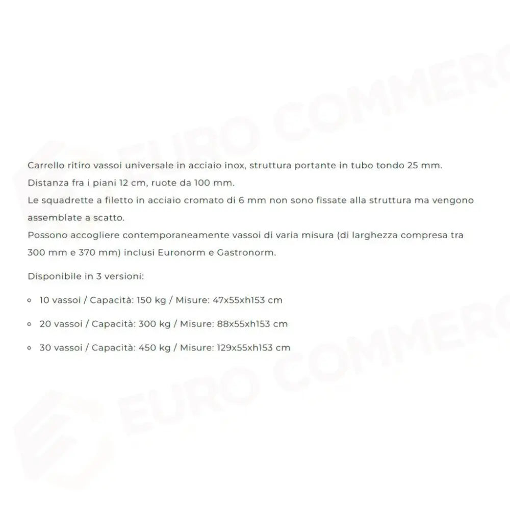 CARRELLO RITIRO VASSOI 10 POSTI 55X47 CM RV-F/10 GI.METAL - 20040213 - MEDRI