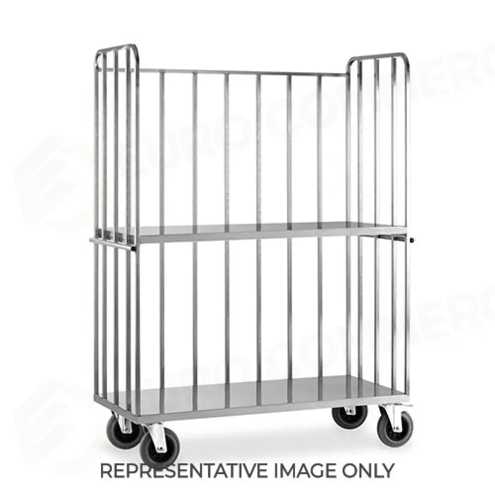 CARRELLO ’ROLL CONTAINER’ CON RIPIANO INTERMEDIO RUOTE SUPPORTO INOX ELASTICHE 2 FRENATE - 1833-EINOX - METALCARRELLI