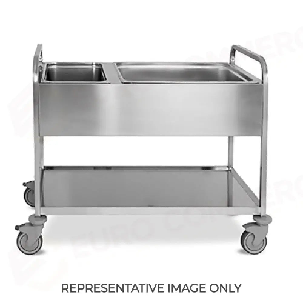 CARRELLO SBARAZZO CON BACINELLE 2X1/2 + 1X2/1 GN 1 PIANO DI SERVIZIO 2 RUOTE FRENATE - 1515-F - METALCARRELLI - CARRELLI
