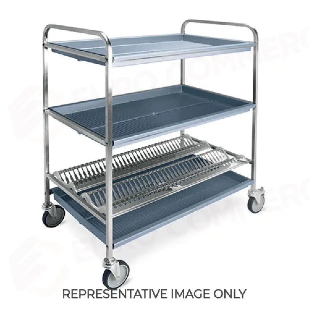 CARRELLO SCOLAPIATTI E BICCHIERI 1 PIANO SCOLAPIATTI 2 PIANI SCOLABICCHIERI CM 102 PER DIAM. PIATTI 16/32 2 RUOTE