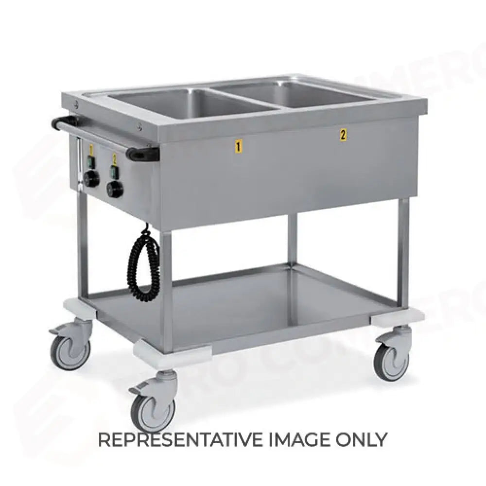 CARRELLO TERMICO 2X GN 1/1 TOP STAMPATO TEMPERATURE DIFFERENZIATE BAGNOMARIA 2 RUOTE FRENATE - 7370 - METALCARRELLI