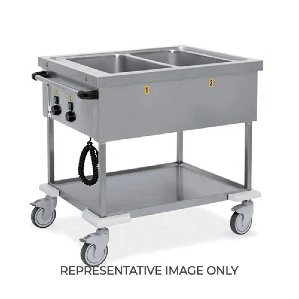 CARRELLO TERMICO 2X GN 1/1 TOP STAMPATO TEMPERATURE DIFFERENZIATE BAGNOMARIA 2 RUOTE FRENATE - 7370-F - METALCARRELLI