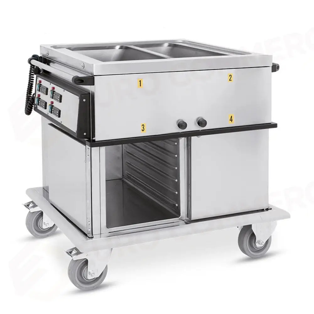 CARRELLO TERMICO 2XGN1/1 VASCHE SEPARATE 2 VANI CALDI CON GUIDE STAMPATE H1 - 7370A2-GS - METALCARRELLI - CARRELLI